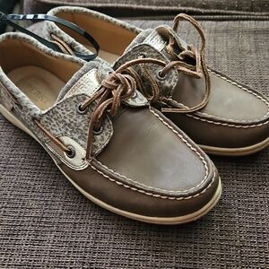 Sperry Brown Animal Print Leather Boat Shoes Size 7M